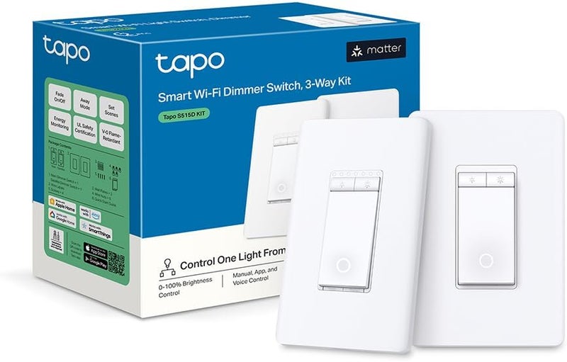 tapo TP-Link Smart 3 Way Dimmer Switch KIT, Matter Compatible, Energy Monitoring, Neutral Wire Required, Works with Alexa, Siri, Google Home, SmartThings, UL Certified, 2.4GHZ Wi-Fi, S515D KIT - Image 1